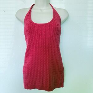 VTG y2k 90s Gap Women Cable Knit Halter Top Large Pink Whimsical Hippie Boho